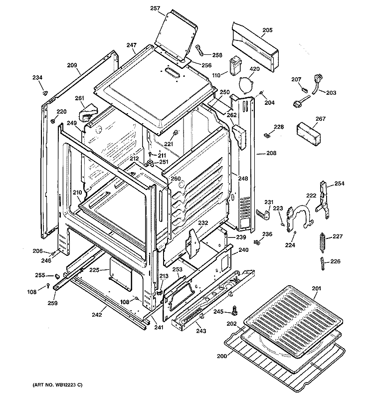 BODY PARTS Diagram and Parts List for JGBS04BEA2CT  General Electric Range