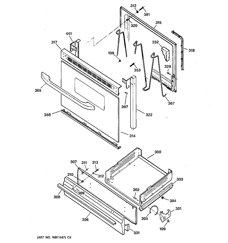 DOOR & DRAWER PARTS Diagram and Parts List for JGBS04BEA2CT  General Electric Range