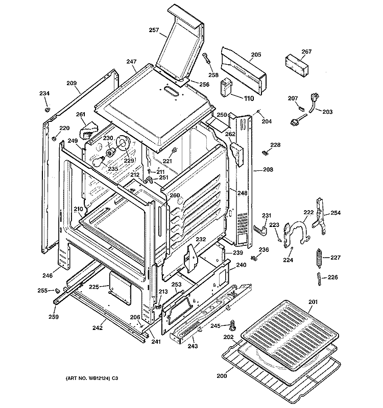 BODY PARTS Diagram and Parts List for JGBS07PEA7WW  General Electric Range