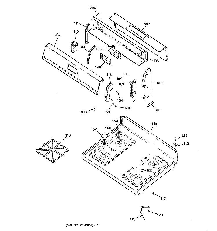 CONTROL PANEL & COOKTOP Diagram and Parts List for JGBS22BEA6WH  General Electric Range
