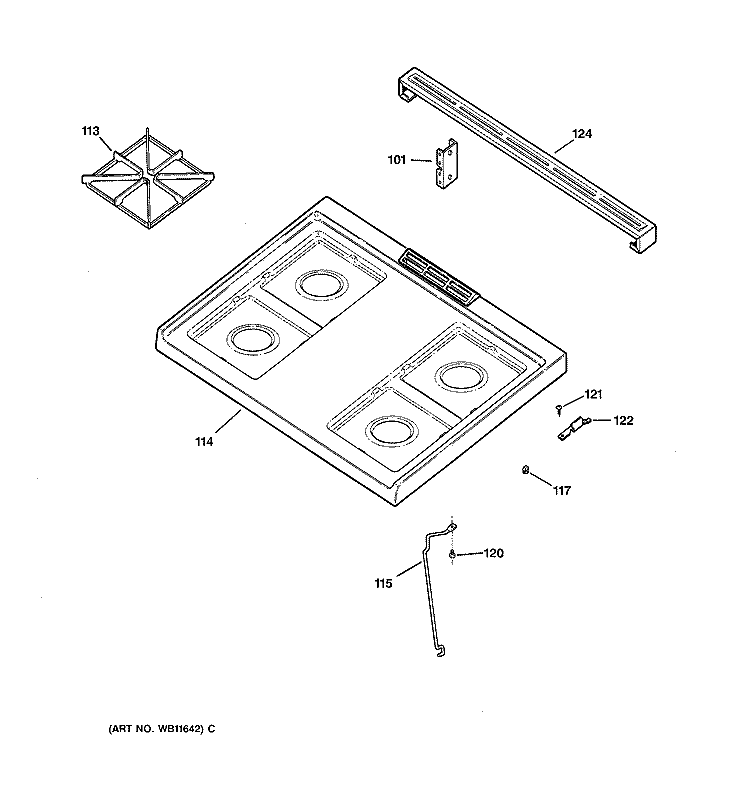 CONTROL PANEL & COOKTOP Diagram and Parts List for JGSS05BEA7BB  General Electric Range