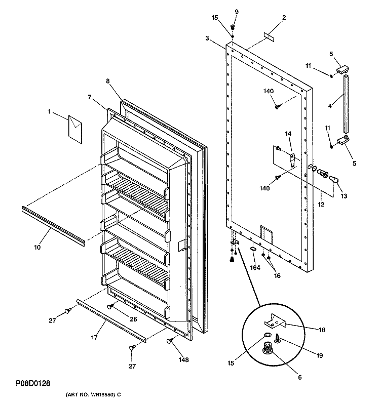 DOOR Diagram and Parts List for FUF14DAARWH  General Electric Freezer
