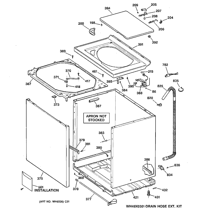 CABINET, COVER & FRONT PANEL Diagram and Parts List for S3500B0WW  General Electric Washer