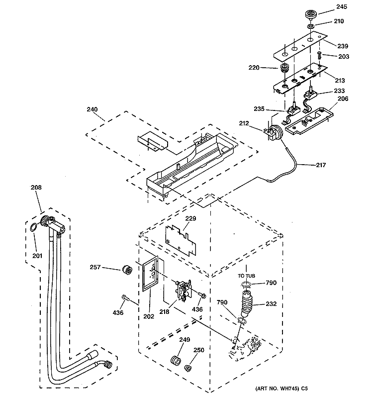 CONTROLS & REAR PANEL PARTS Diagram and Parts List for WSKP2060W1WH  General Electric Washer