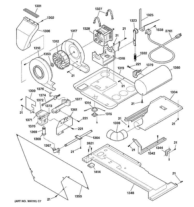 DRYER MOTOR, BLOWER & BELT Diagram and Parts List for WSM2781WCWWW  General Electric Washer Dryer Combo