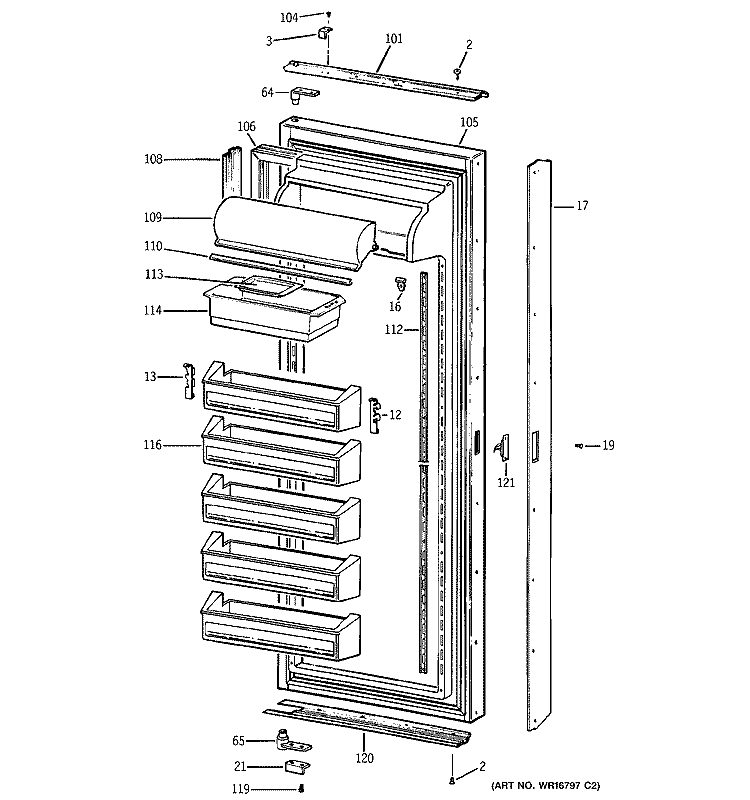 FRESH FOOD DOOR Diagram and Parts List for BISW42ELB  General Electric Refrigerator