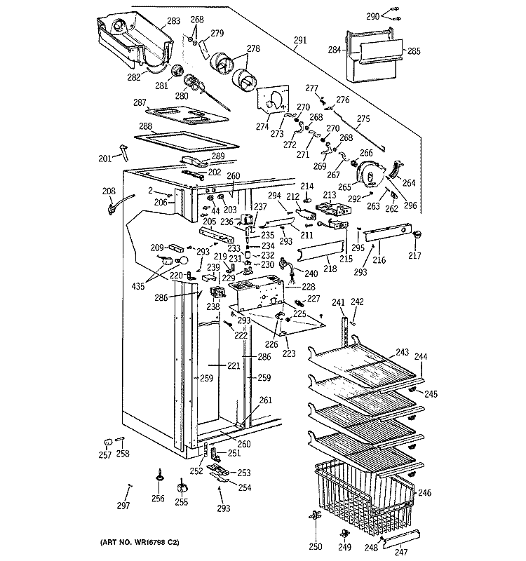 FREEZER SECTION Diagram and Parts List for BISW42ELC  General Electric Refrigerator