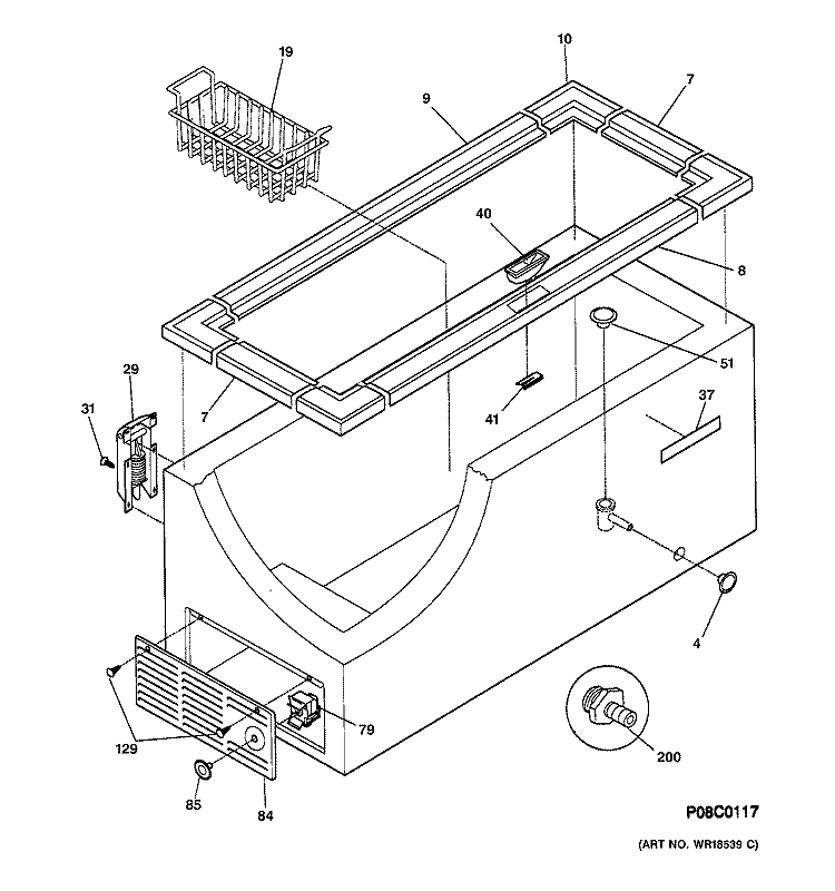 CABINET Diagram and Parts List for FCM13SMAWH  General Electric Freezer