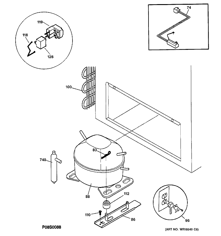 UNIT PARTS Diagram and Parts List for FCM13SMAWH  General Electric Freezer