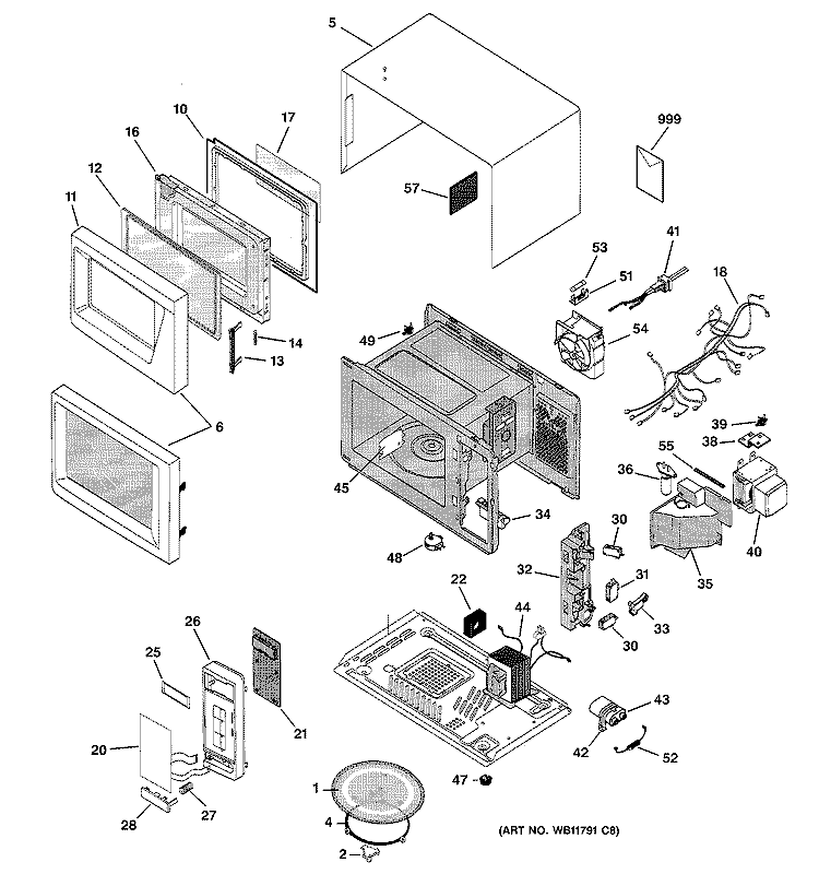 MICROWAVE Diagram and Parts List for JES1231WD001  General Electric Microwave