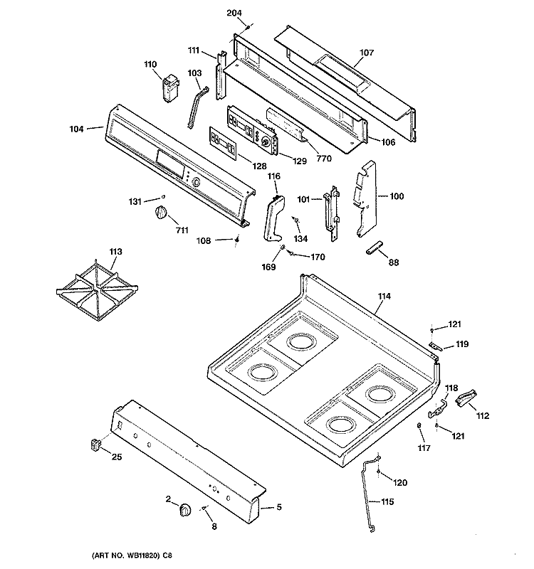 CONTROL PANEL & COOKTOP Diagram and Parts List for JGBP24BEA3CT  General Electric Range