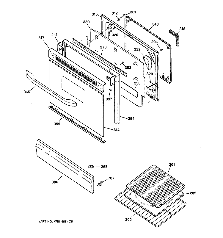 DOOR & DRAWER PARTS Diagram and Parts List for JGBP24BEA3CT  General Electric Range