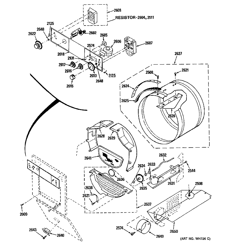 CONSOLE CONTROLS & DRUM Diagram and Parts List for WSM2000HBW  General Electric Washer Dryer Combo