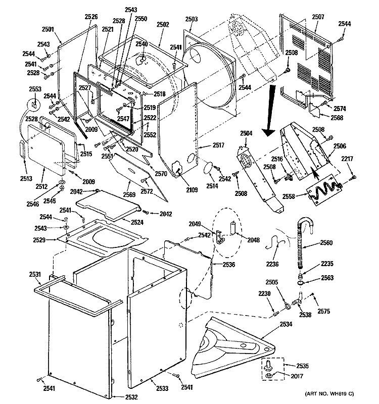 CABINET PARTS & HEATER Diagram and Parts List for WSM2000HBW  General Electric Washer Dryer Combo