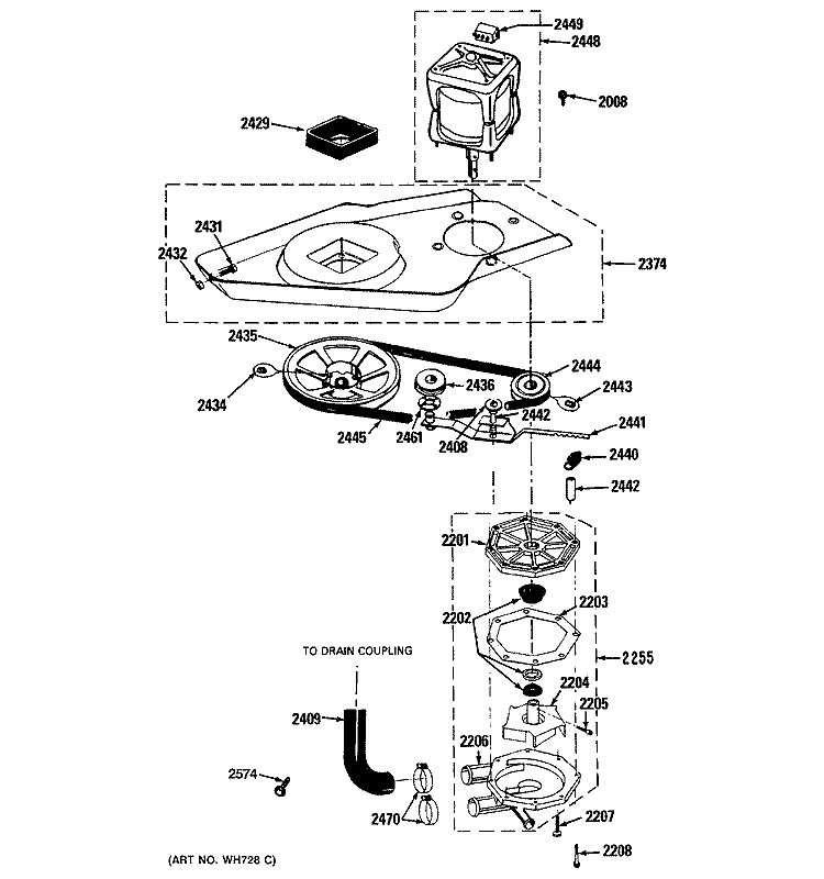 WASHER DRIVE SYSTEM & PUMP Diagram and Parts List for WSM2000HBW  General Electric Washer Dryer Combo