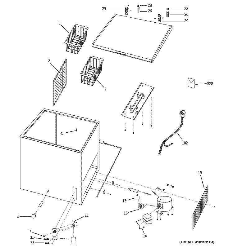 FREEZER PARTS Diagram and Parts List for FCM5DMAWH  General Electric Freezer