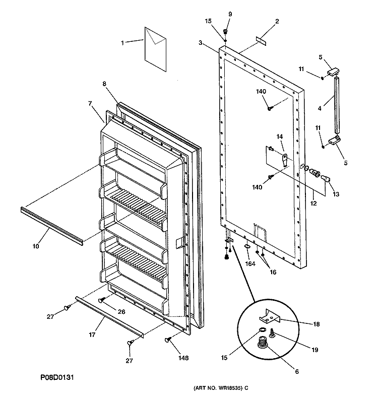 FREEZER DOOR Diagram and Parts List for FUM14DMARWH  General Electric Freezer
