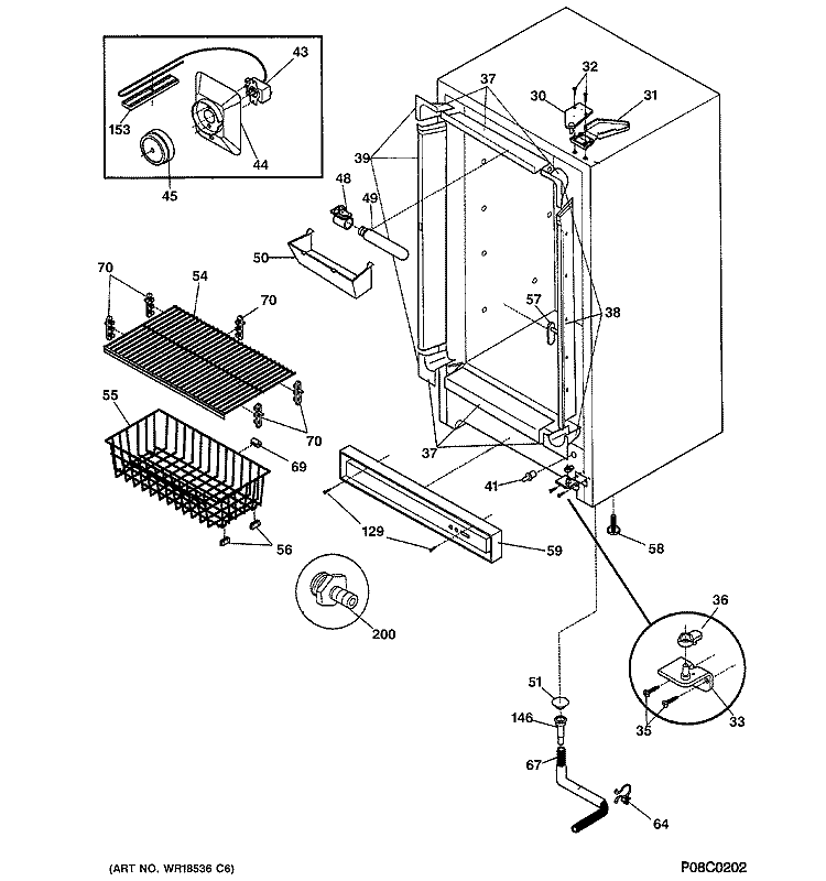 CABINET Diagram and Parts List for FUM14DMARWH  General Electric Freezer