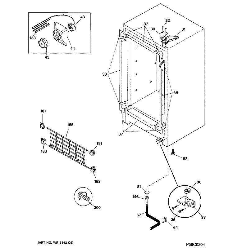 CABINET Diagram and Parts List for FUM14SMARWH  General Electric Freezer
