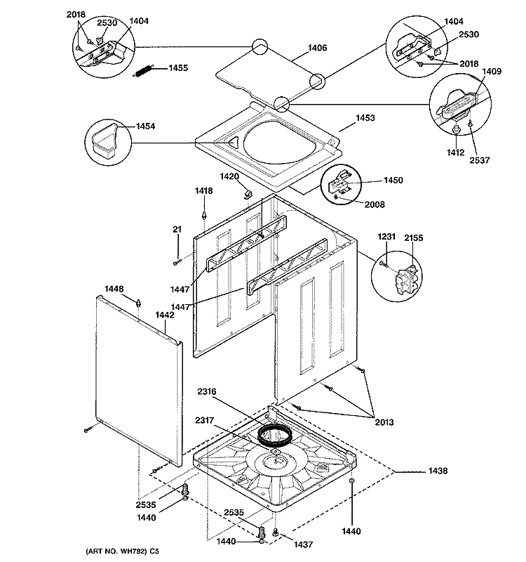 WASHER CABINET Diagram and Parts List for WSM2700WAWCC  General Electric Washer Dryer Combo