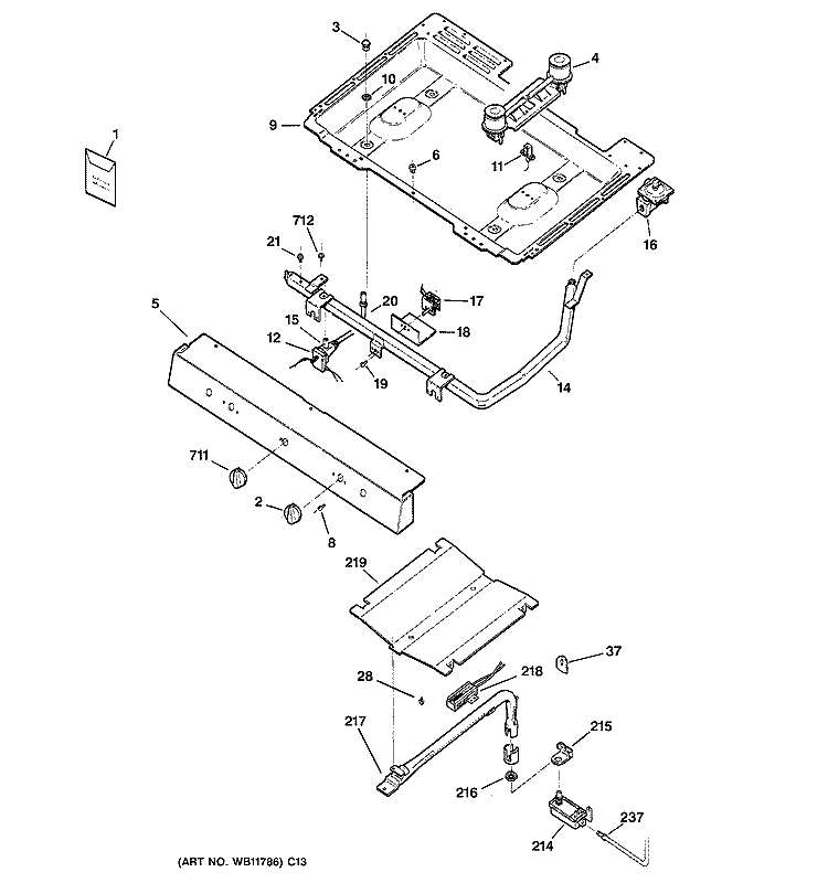 GAS & BURNER PARTS Diagram and Parts List for JGBS04PEA3CT  General Electric Range