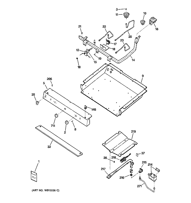 GAS & BURNER PARTS Diagram and Parts List for JGBS09PEF1WW  General Electric Range