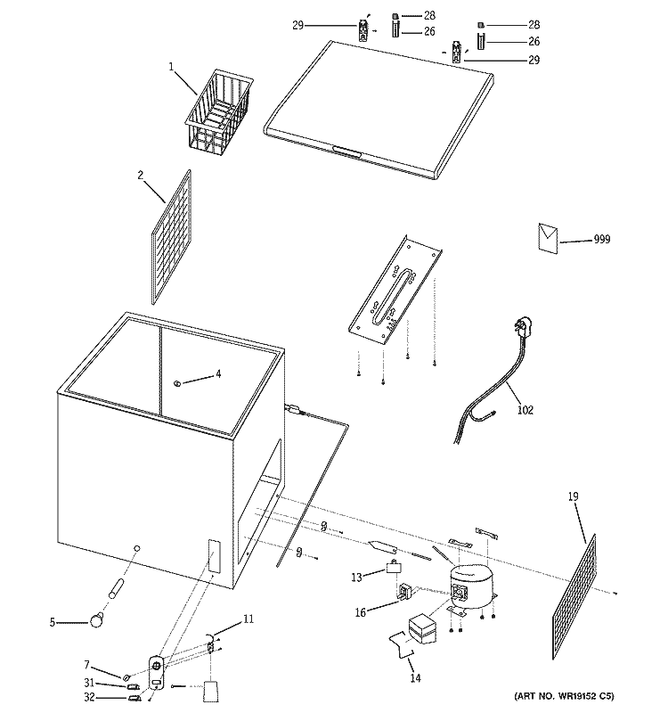 FREEZER PARTS Diagram and Parts List for FCM5HDMAWH  General Electric Freezer