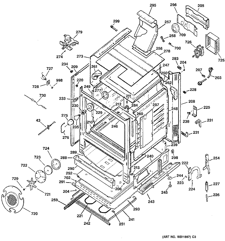 BODY PARTS Diagram and Parts List for JGB920BEC2BB  General Electric Range