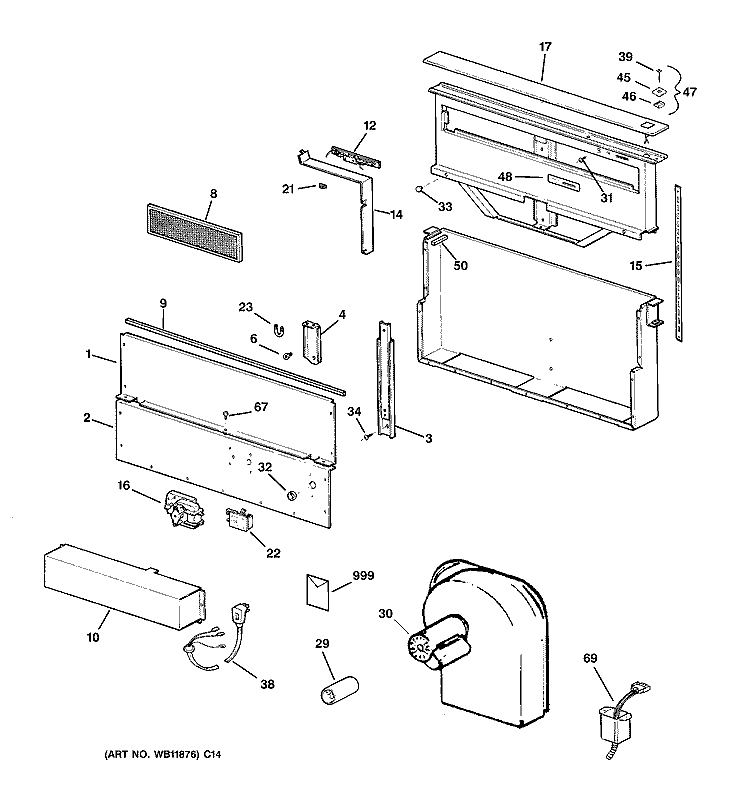 RANGE HOOD Diagram and Parts List for JVB67ACC  General Electric Range Hood
