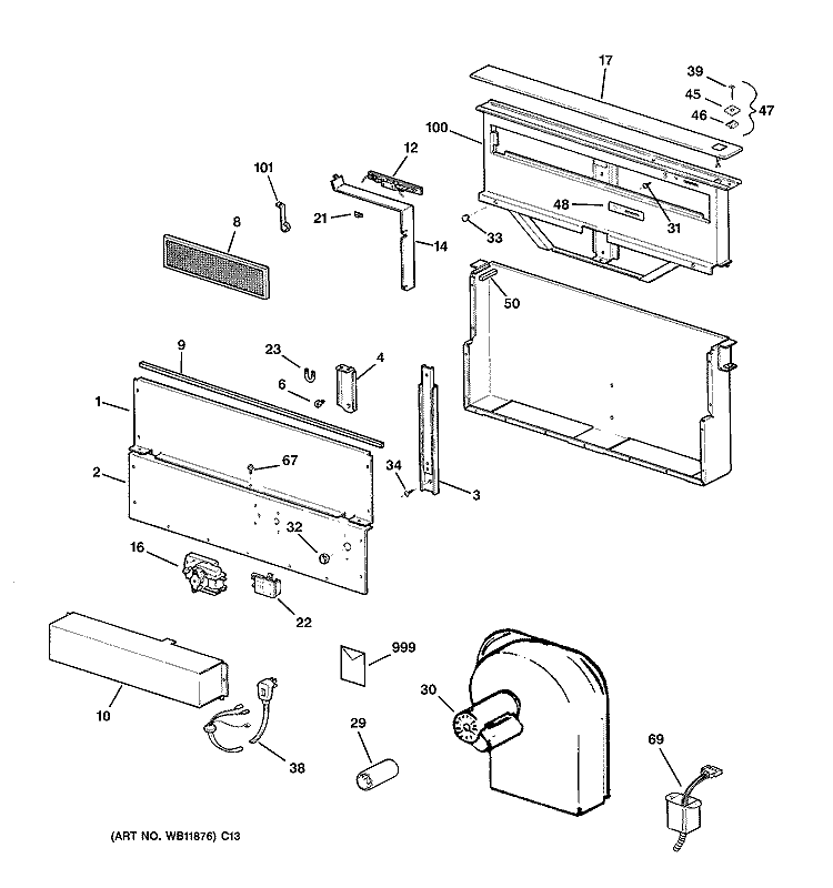RANGE HOOD Diagram and Parts List for ZVB36SB2SS  General Electric Range Hood