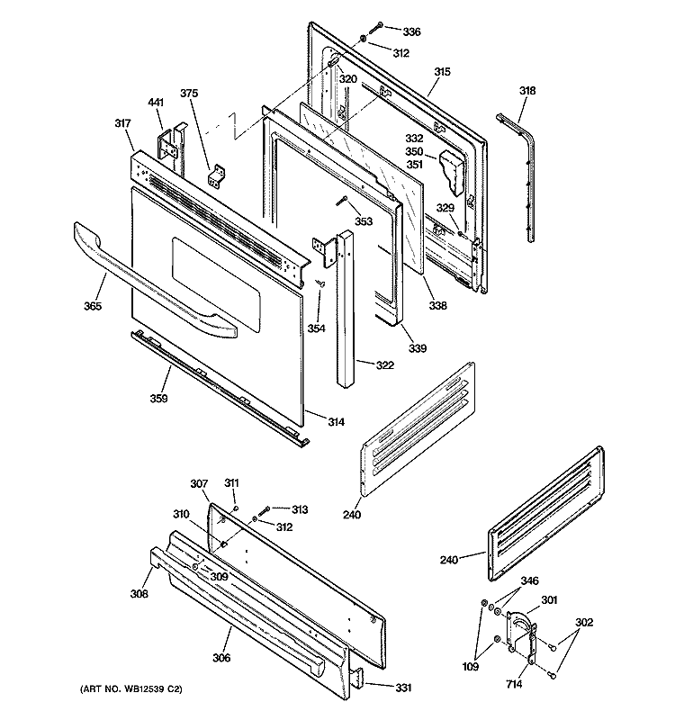 DOOR & DRAWER PARTS Diagram and Parts List for JGBS10BEF1BB  General Electric Range
