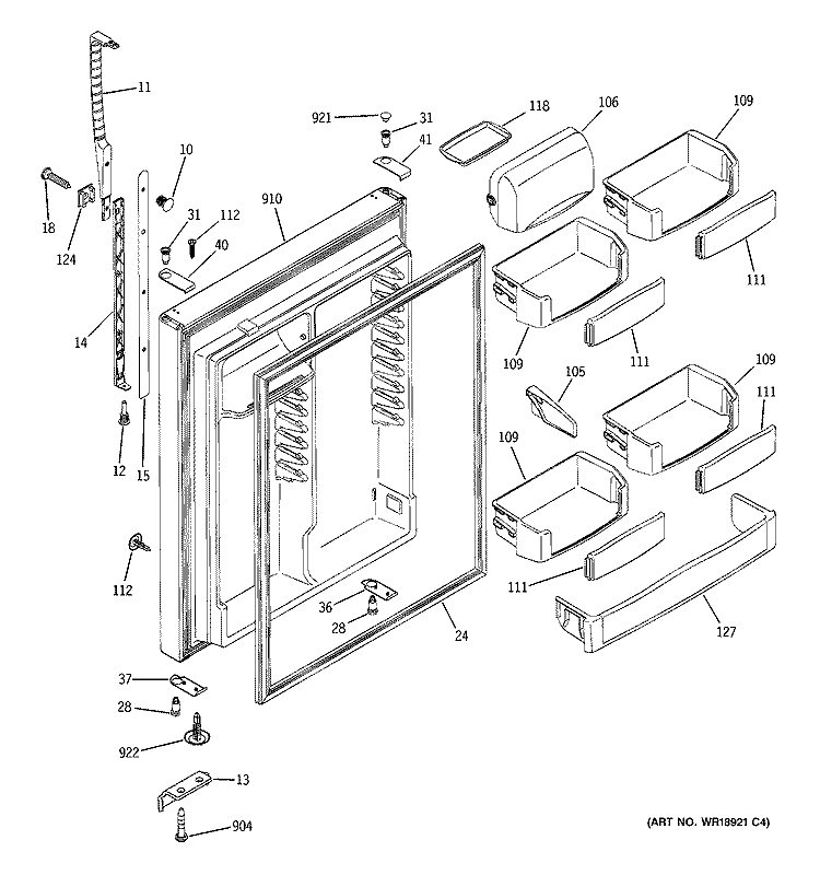 FRESH FOOD DOOR Diagram and Parts List for PTS22LBNARBB  General Electric Refrigerator