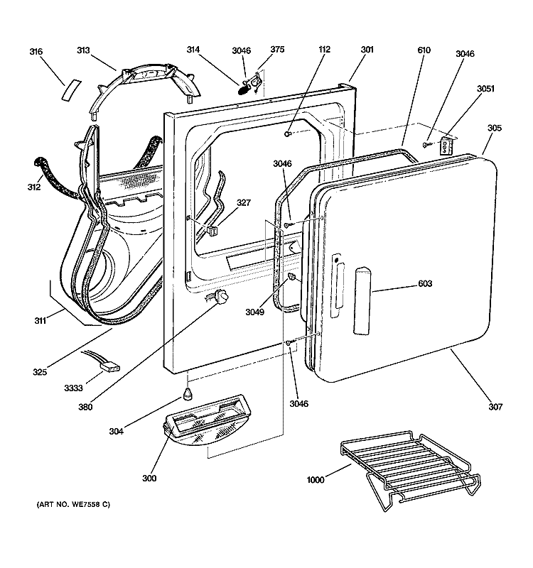 FRONT PANEL & DOOR Diagram and Parts List for DPSB620GC0WW  General Electric Dryer