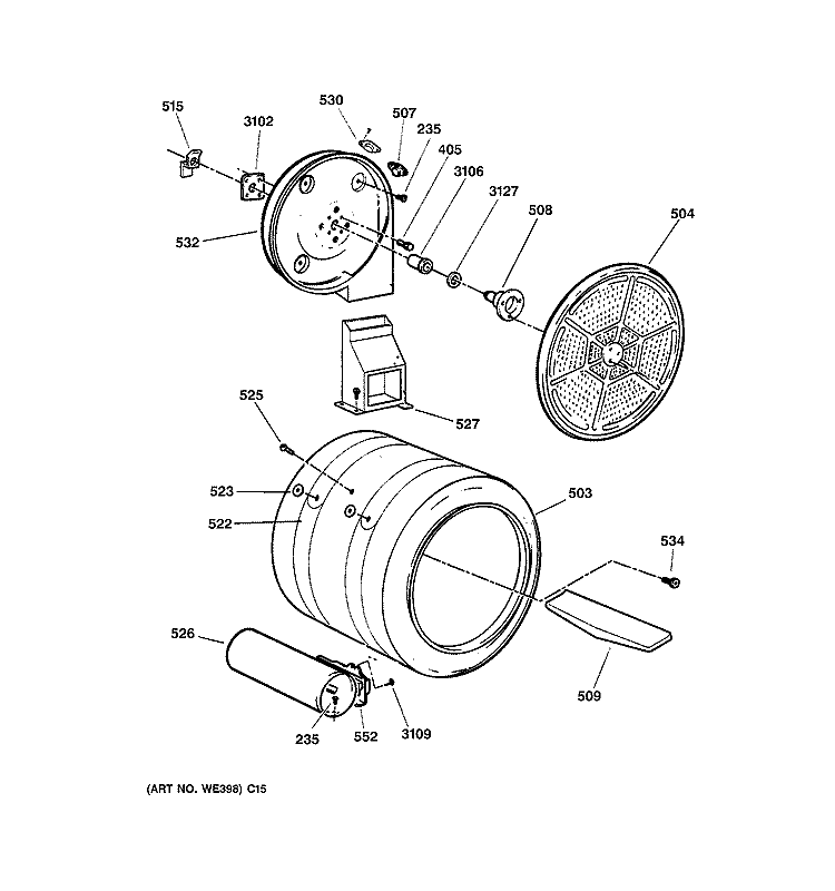 DRUM Diagram and Parts List for DPSB650GC0WW  General Electric Dryer