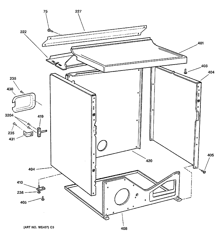 CABINET Diagram and Parts List for DS4500EB0WW  General Electric Dryer