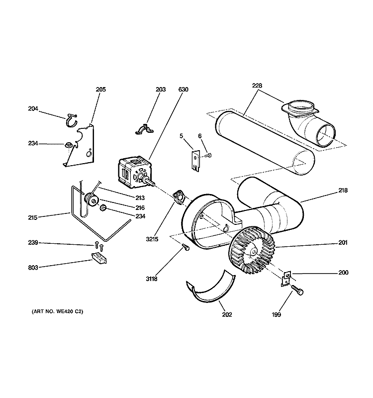 BLOWER & MOTOR Diagram and Parts List for DSKS333EC0WH  General Electric Dryer