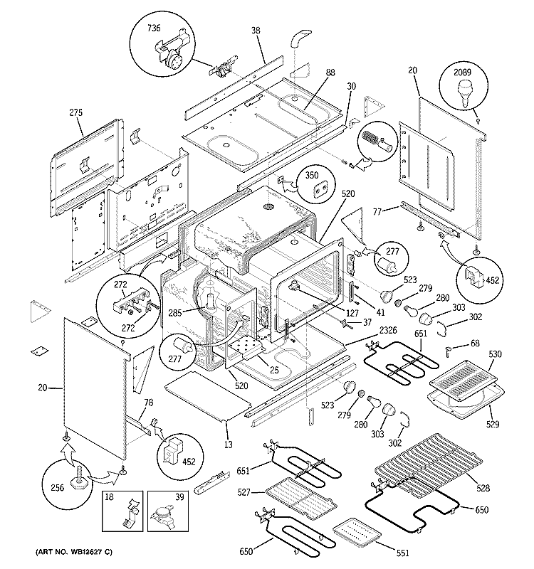 BODY PARTS Diagram and Parts List for JCP67F1WW  General Electric Range