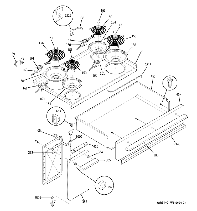 COOKTOP Diagram and Parts List for JCS57F1WW  General Electric Range