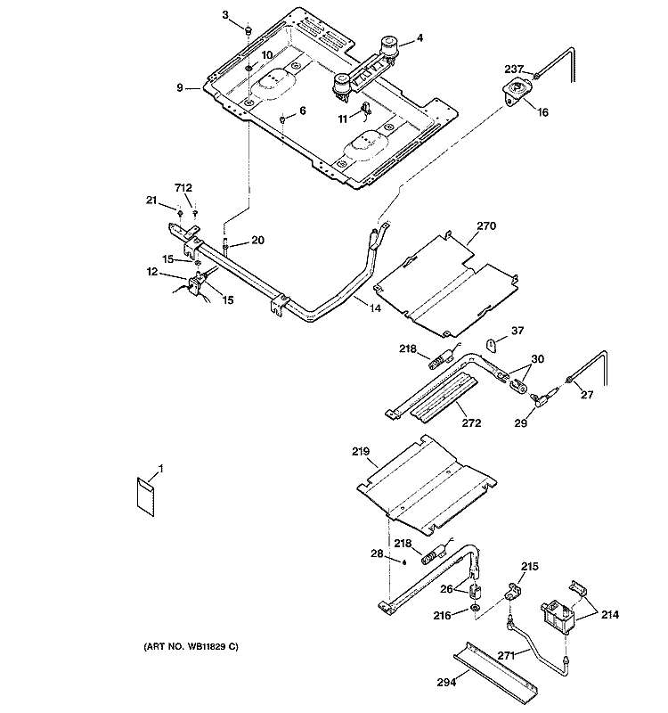GAS & BURNER PARTS Diagram and Parts List for JGBP25BEC3WH  General Electric Range