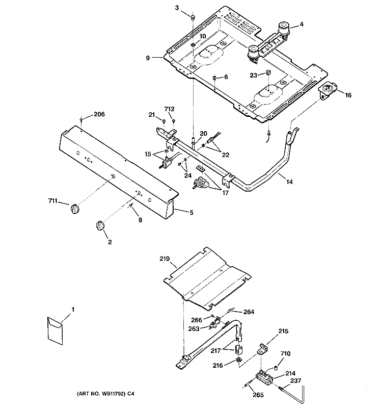 GAS & BURNER PARTS Diagram and Parts List for JGBS04BPA2CT  General Electric Range