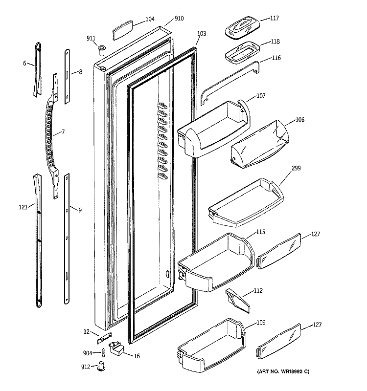 FRESH FOOD DOOR Diagram and Parts List for GSK25LCNACCC  General Electric Refrigerator