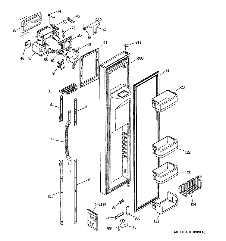 FREEZER DOOR Diagram and Parts List for PCG21MIMFFWW  General Electric Refrigerator