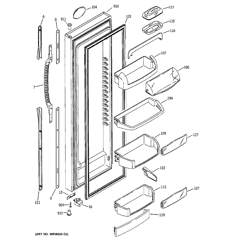FRESH FOOD DOOR Diagram and Parts List for PCG21MIMFFWW  General Electric Refrigerator