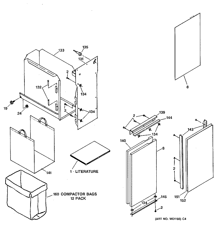 CONTAINER PARTS Diagram and Parts List for ZCG3500DSS-01  General Electric Trash Compactor
