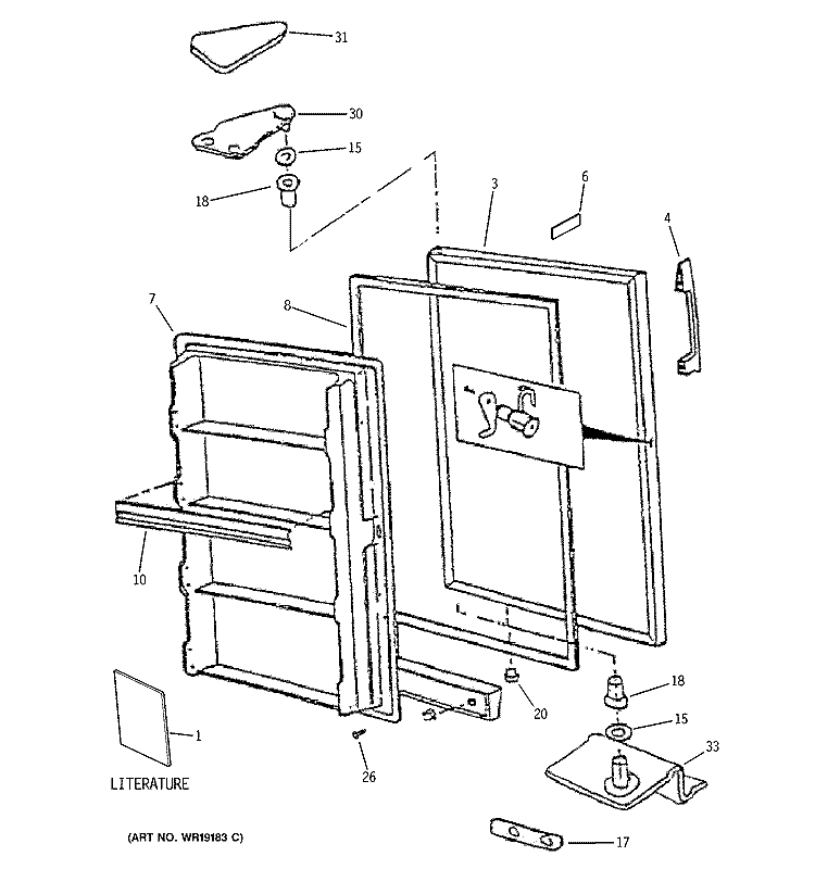 DOOR Diagram and Parts List for FUM5SNAWW  General Electric Freezer