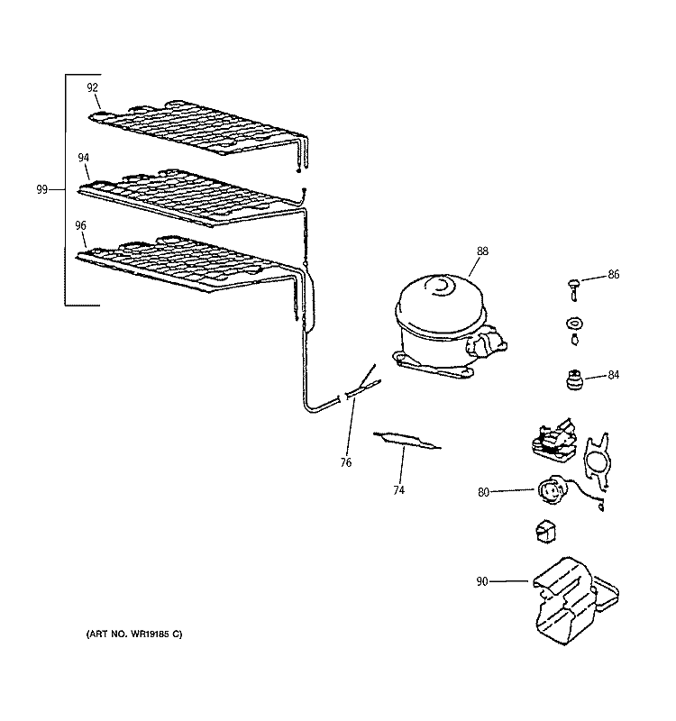 UNIT PARTS Diagram and Parts List for FUM5SNAWW  General Electric Freezer
