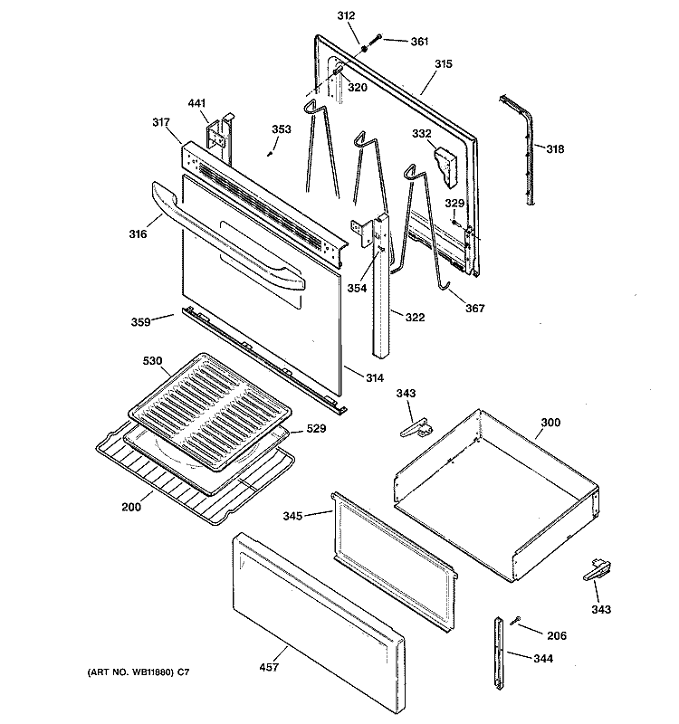 DOOR & DRAWER PARTS Diagram and Parts List for JBS03BC2CT  General Electric Range