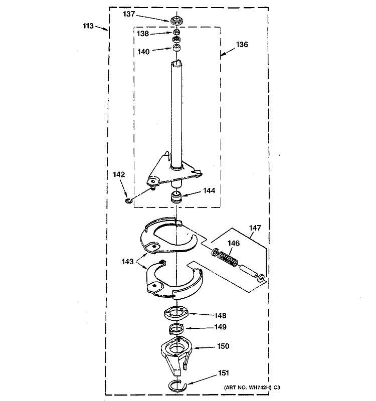 BRAKE & DRIVE ASSEMBLY Diagram and Parts List for WSM2420TCAWW  General Electric Washer Dryer Combo