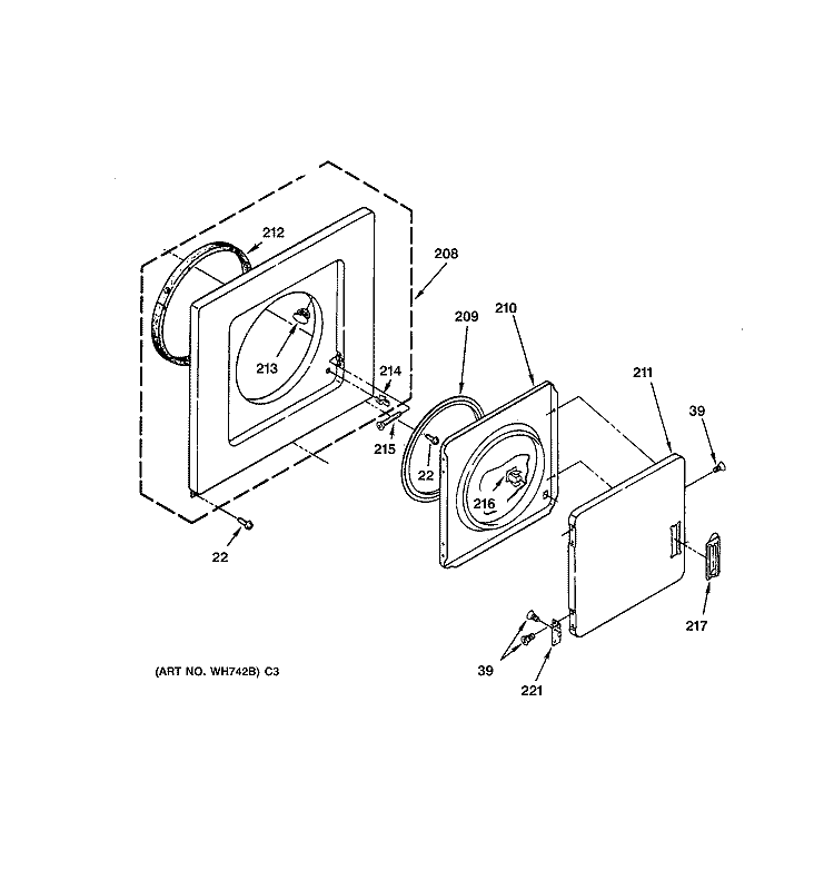 DRYER FRONT PANEL & DOOR Diagram and Parts List for WSM2420TCAWW  General Electric Washer Dryer Combo