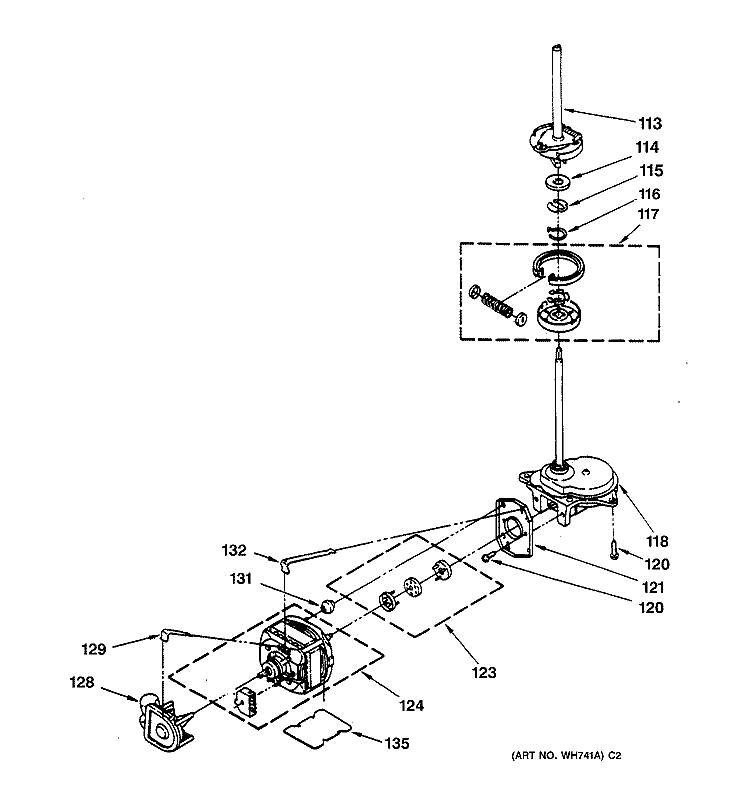 MOTOR & TRANSMISSION ASSEMBLY Diagram and Parts List for WSM2420TCAWW  General Electric Washer Dryer Combo